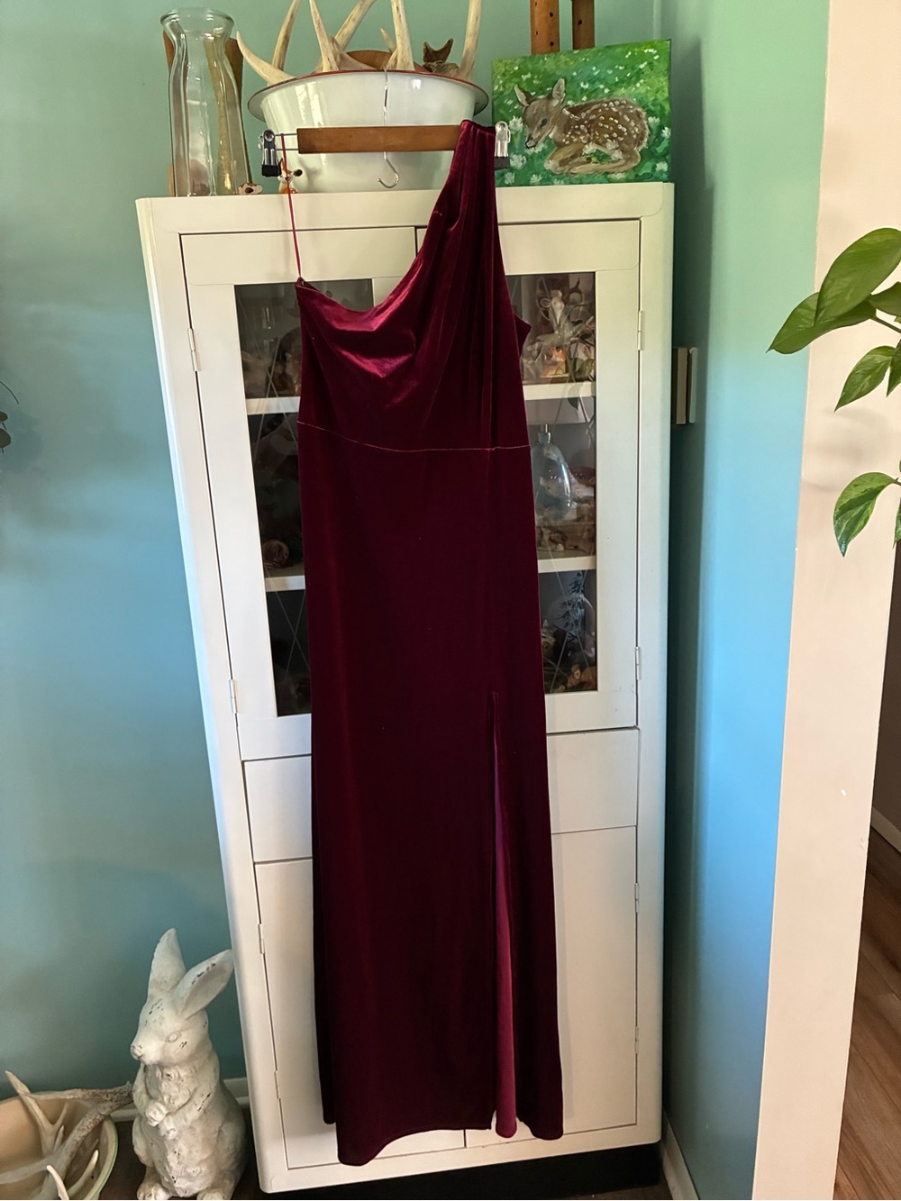 Birdy Grey sz L elegant Burgundy Velvet Dress euc One Shoulder